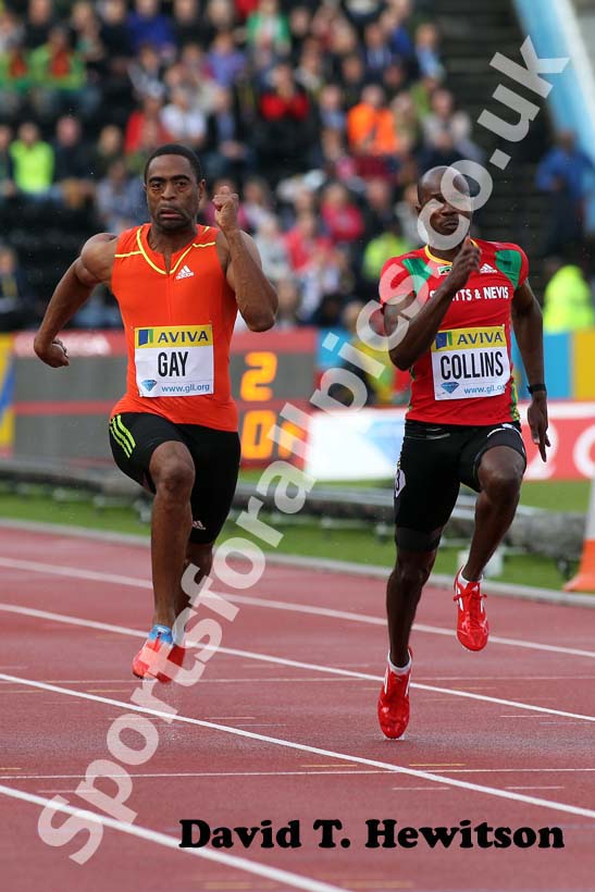 Tyson Gay and Kim Collins in the 100 metres heats, 2012 Samsung Diamond League, Crystal Palace, London.